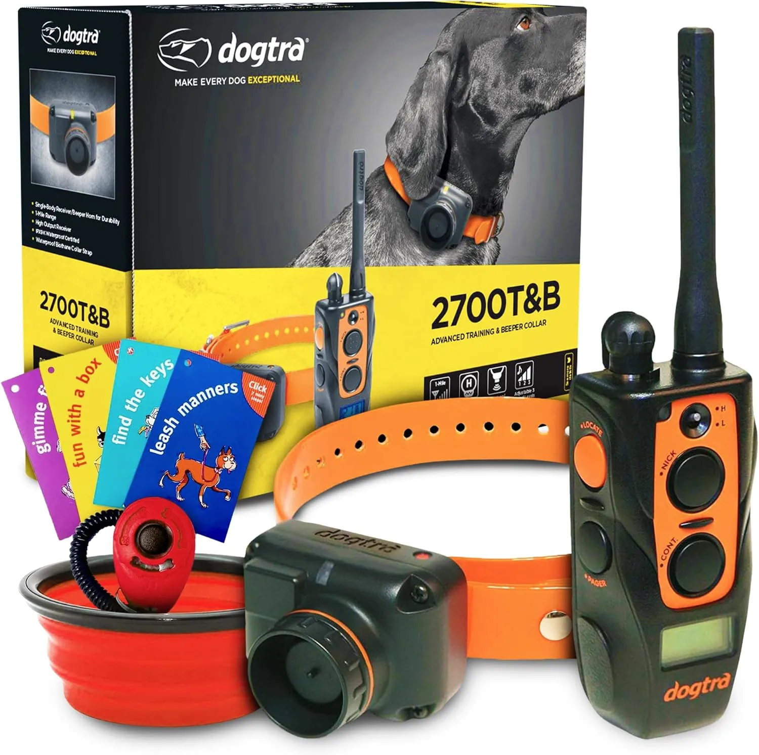Dogtra 2700T&B E Collar Remote Dog Training and Beeper Collar with 1 Mile Range - For Upland Hunting, Fully Waterproof, Rechargeable, Static, Vibration
