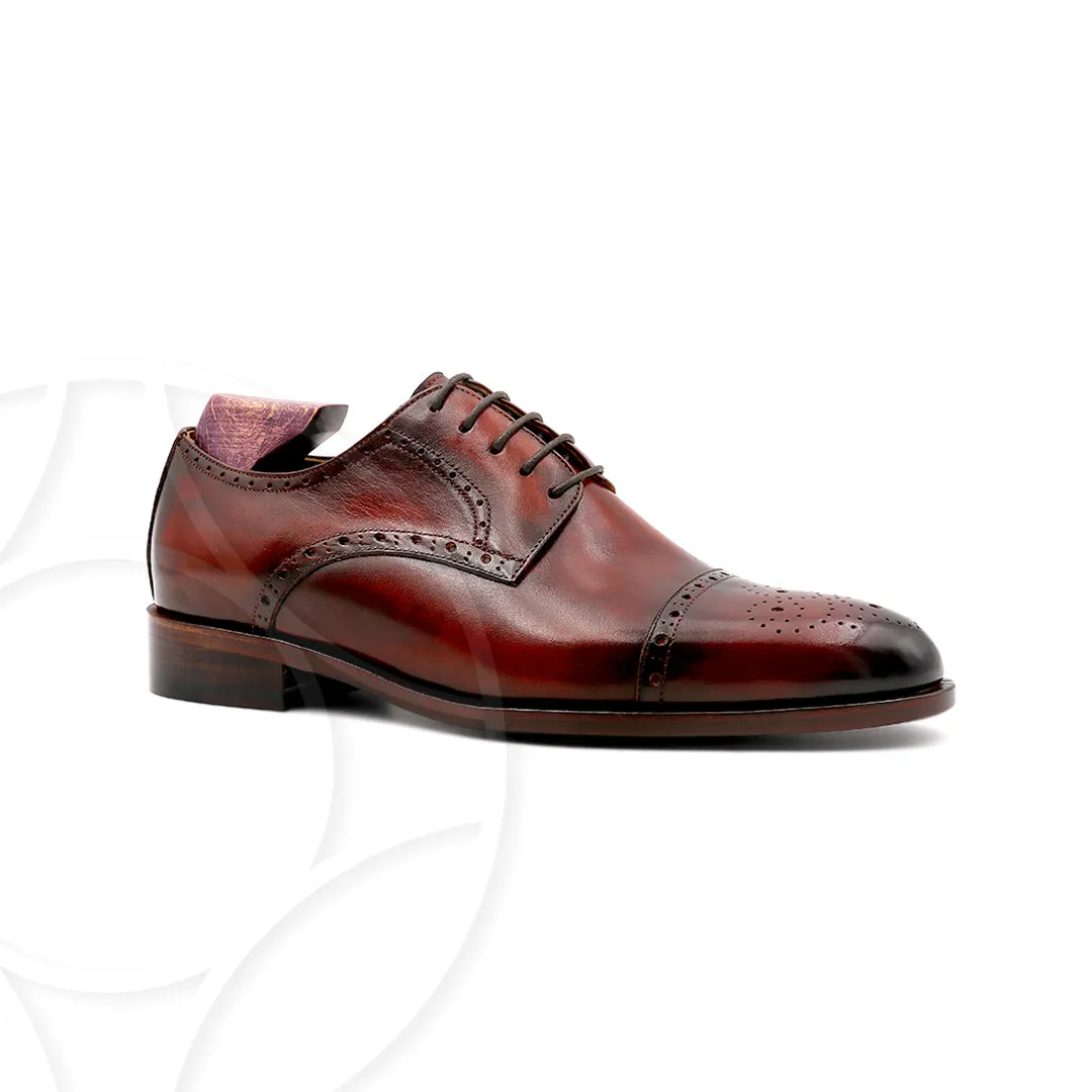 DOMINIC Premium Derby with Broguing, Crafted in Hand Patina Leather