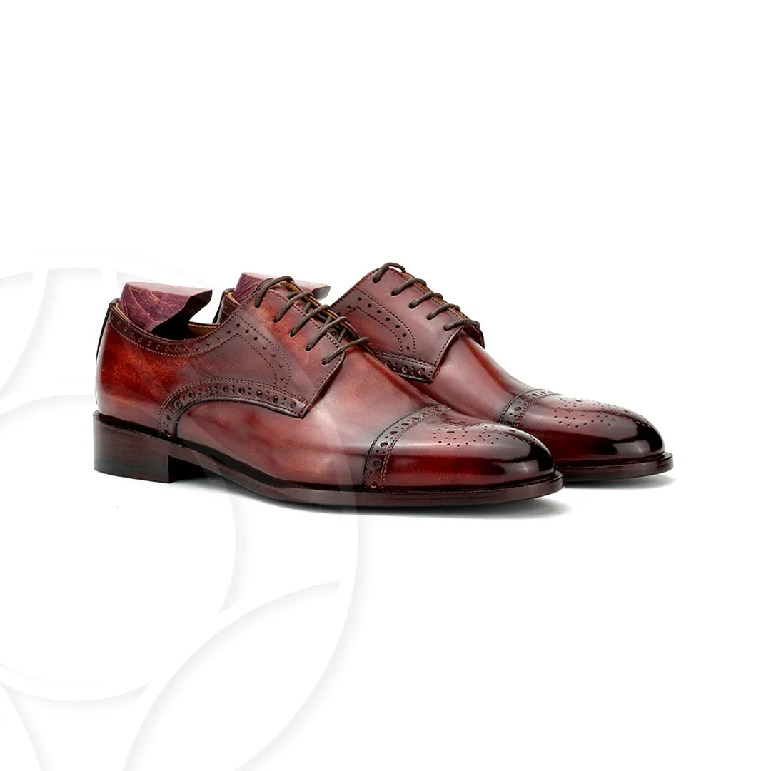 DOMINIC Premium Derby with Broguing, Crafted in Hand Patina Leather