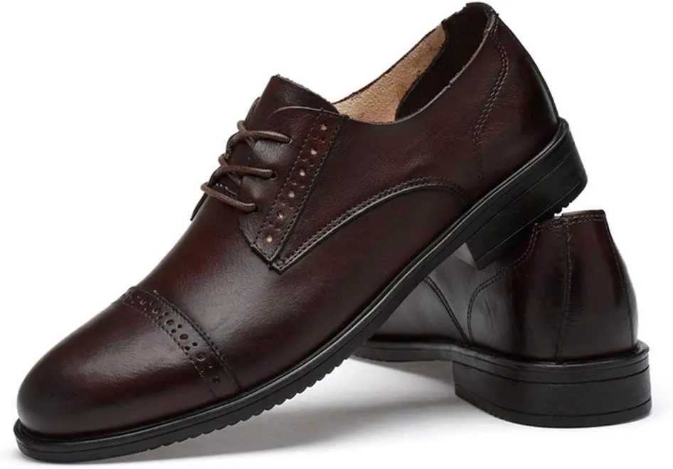 Dress Formal Shoes for Men Lace Up Cap Toe Derby Shoes Cowhide Block Heel Anti-Slip Non Slip Low Top Slip Resistant Prom Suitable for Many Occasions