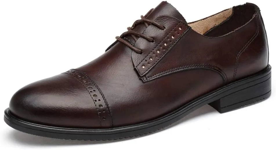 Dress Formal Shoes for Men Lace Up Cap Toe Derby Shoes Cowhide Block Heel Anti-Slip Non Slip Low Top Slip Resistant Prom Suitable for Many Occasions