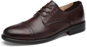 Dress Formal Shoes for Men Lace Up Cap Toe Derby Shoes Cowhide Block Heel Anti-Slip Non Slip Low Top Slip Resistant Prom Suitable for Many Occasions