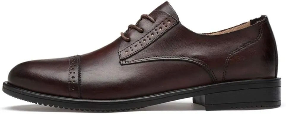 Dress Formal Shoes for Men Lace Up Cap Toe Derby Shoes Cowhide Block Heel Anti-Slip Non Slip Low Top Slip Resistant Prom Suitable for Many Occasions