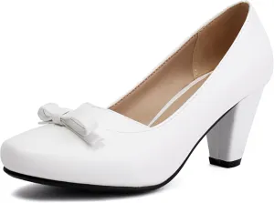 Elerhythm Women's Mary Jane Bownot Closed Round Toe Vintage Heels Gatsby 1920s Pumps 1950s Victorian Retro Shoes