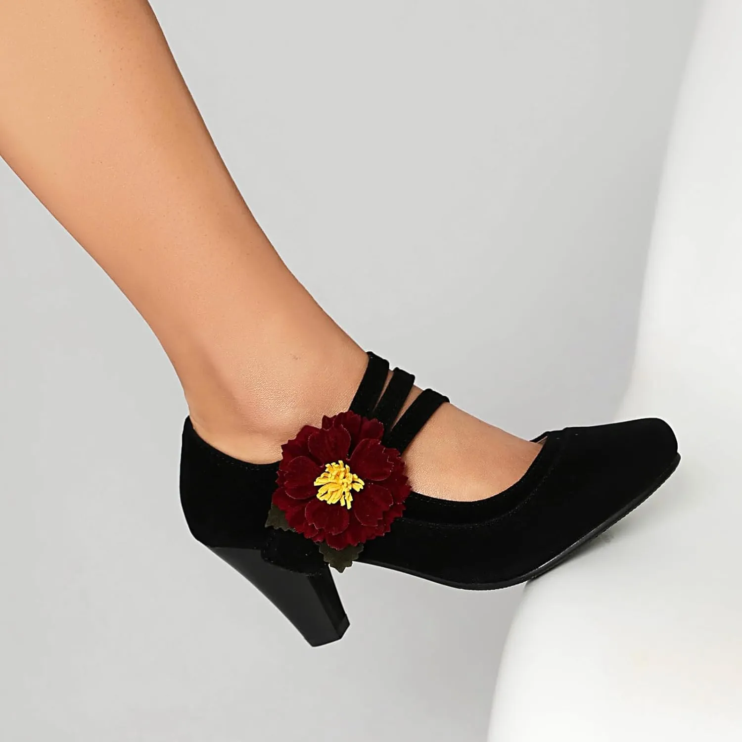 Elerhythm Women's Mary Jane Flower Ankle Strap Vintage Heels 1920s Pumps Closed Round Toe 1950s Victorian Retro Shoes