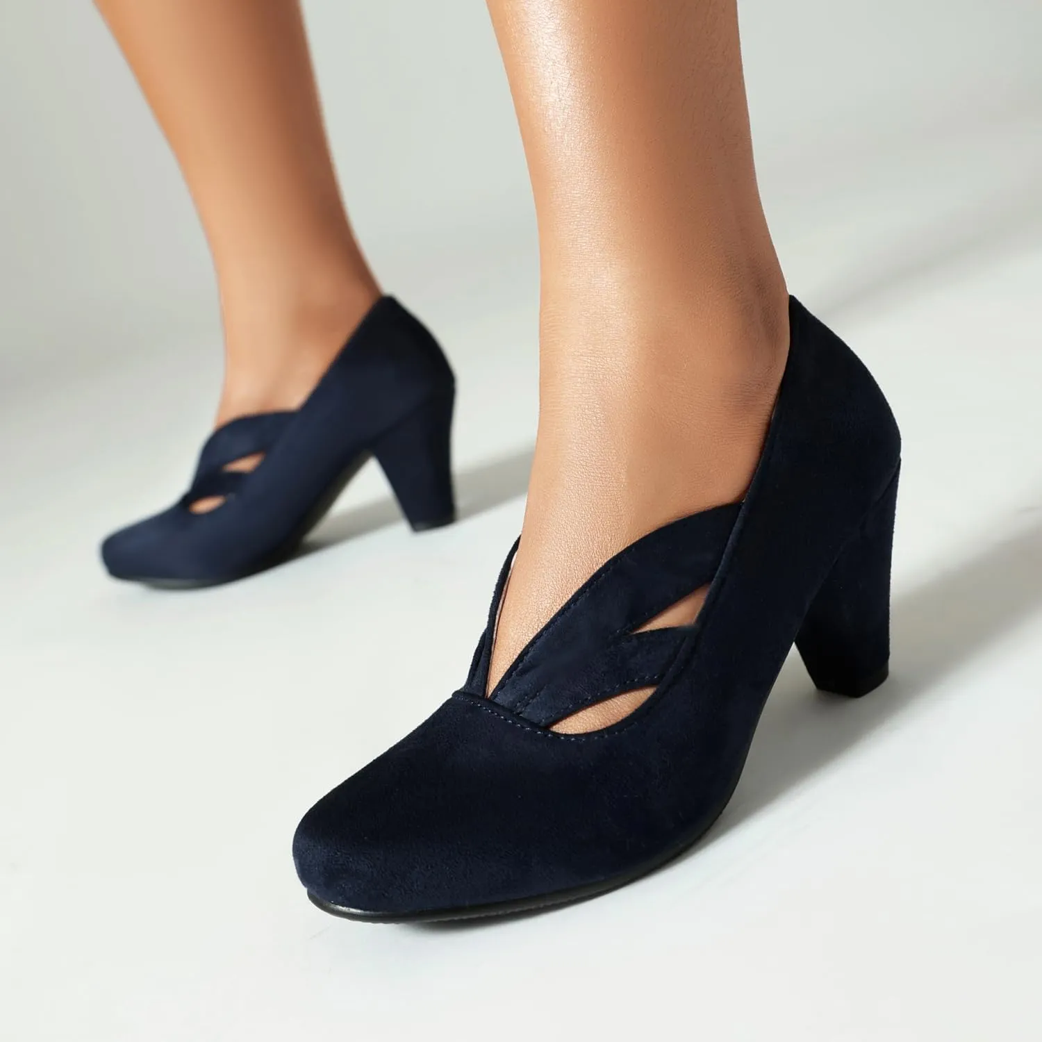 Elerhythm Women's Mary Jane Vintage Heels Gatsby 1920s Pumps Closed Round Toe 1950s Victorian Retro Shoes