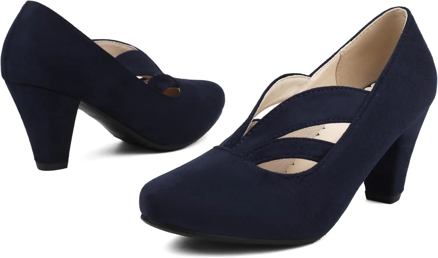 Elerhythm Women's Mary Jane Vintage Heels Gatsby 1920s Pumps Closed Round Toe 1950s Victorian Retro Shoes