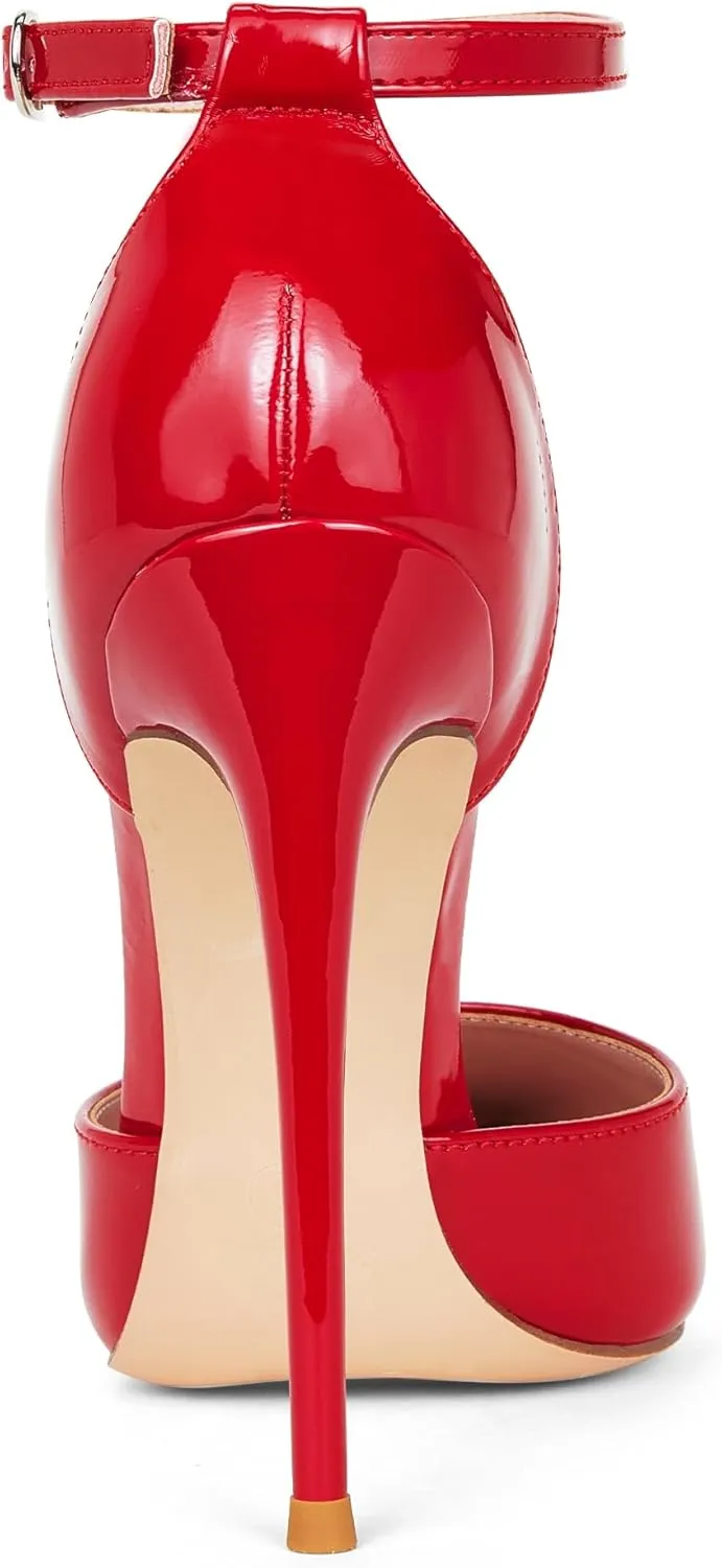 Elisabet Tang High Heels, Women Pumps D'Orsay Ankle Strap Pointed Toe Stiletto Heels Rhinestone Party Wedding Shoes