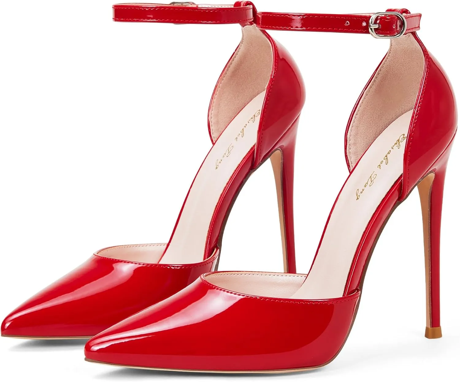 Elisabet Tang High Heels, Women Pumps D'Orsay Ankle Strap Pointed Toe Stiletto Heels Rhinestone Party Wedding Shoes