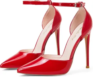 Elisabet Tang High Heels, Women Pumps D'Orsay Ankle Strap Pointed Toe Stiletto Heels Rhinestone Party Wedding Shoes