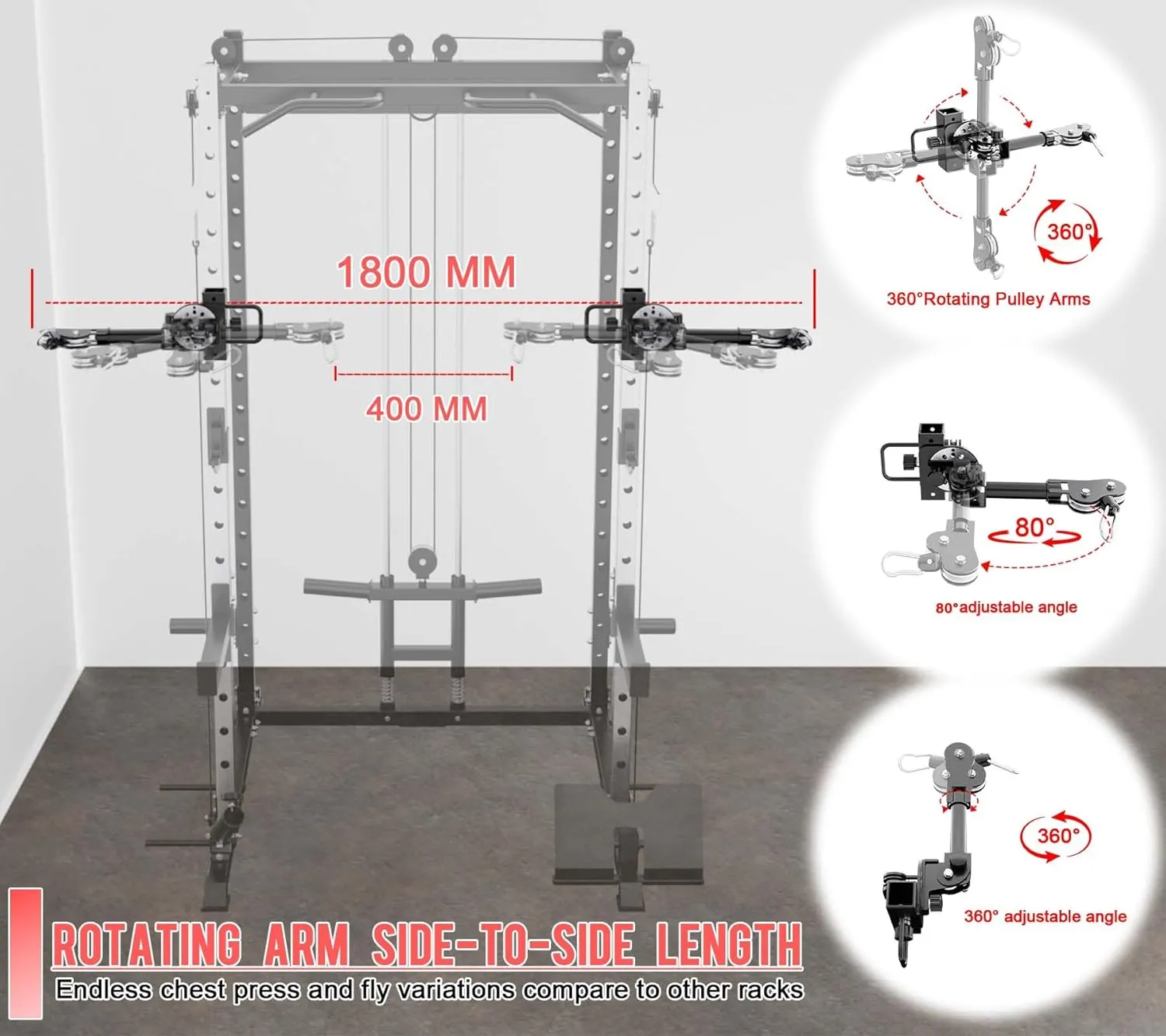 Eonfit E2 Power Rack for Home Gym Power Cage Functional Trainer with Pulley System Cable Crossover LAT Pulldown Fitness Equipment