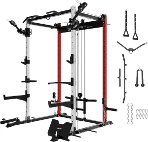 Eonfit E2 Power Rack for Home Gym Power Cage Functional Trainer with Pulley System Cable Crossover LAT Pulldown Fitness Equipment