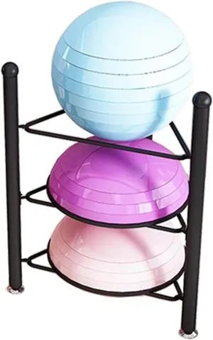 Exercise Half Balance Ball Trainer Holder Storage Rack - Home Fitness Gym Workout Equipment 3/5/6/7 Tier Floor Stand Corner Storage Organizer for Basketball Bowling Medicine Yoga Bosu Balls(Black,3 la
