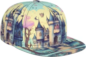 Fairytale Castle Outdoor Sports Baseball Cap, Daily Sports Adjustable Fashionable Flat Brim hat, Unisex Four-Season Outdoor Sports Cap, Black