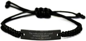 Fitness Trainer Engraved Black Rope Bracelet - The Perfect Idea Gifts for Gym Enthusiasts, Inspirational and Unique Fitness Trainer Niche, Graduation and Birthday Present Idea