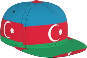 Flag of Azerbaijan Outdoor Sports Baseball Cap, Daily Sports Adjustable Fashionable Flat Brim hat, Unisex Four-Season Outdoor Sports Cap, Black