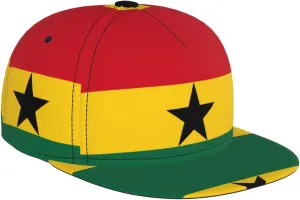 Flag of Ghana Outdoor Sports Baseball Cap, Daily Sports Adjustable Fashionable Flat Brim hat, Unisex Four-Season Outdoor Sports Cap, Black