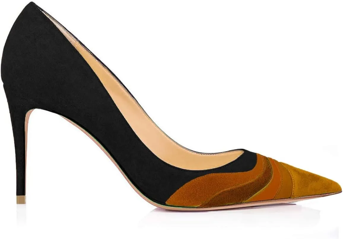 FOWT Women Kitten Heels Pumps High Heel Pointed Toe Pump Slip-on Rainbow Shoes for Dress Party Girl Ladies Full Size 4-16 M US