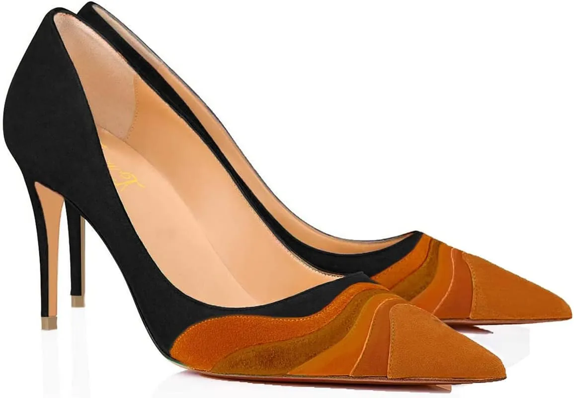FOWT Women Kitten Heels Pumps High Heel Pointed Toe Pump Slip-on Rainbow Shoes for Dress Party Girl Ladies Full Size 4-16 M US