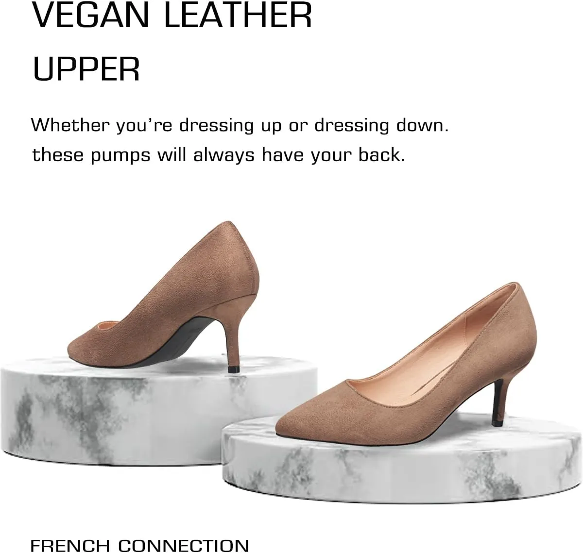 French Connection Kitten Heel Pumps for Women Closed Pointy Toe Slip-On Fashion Work Office Dress Shoes for Women