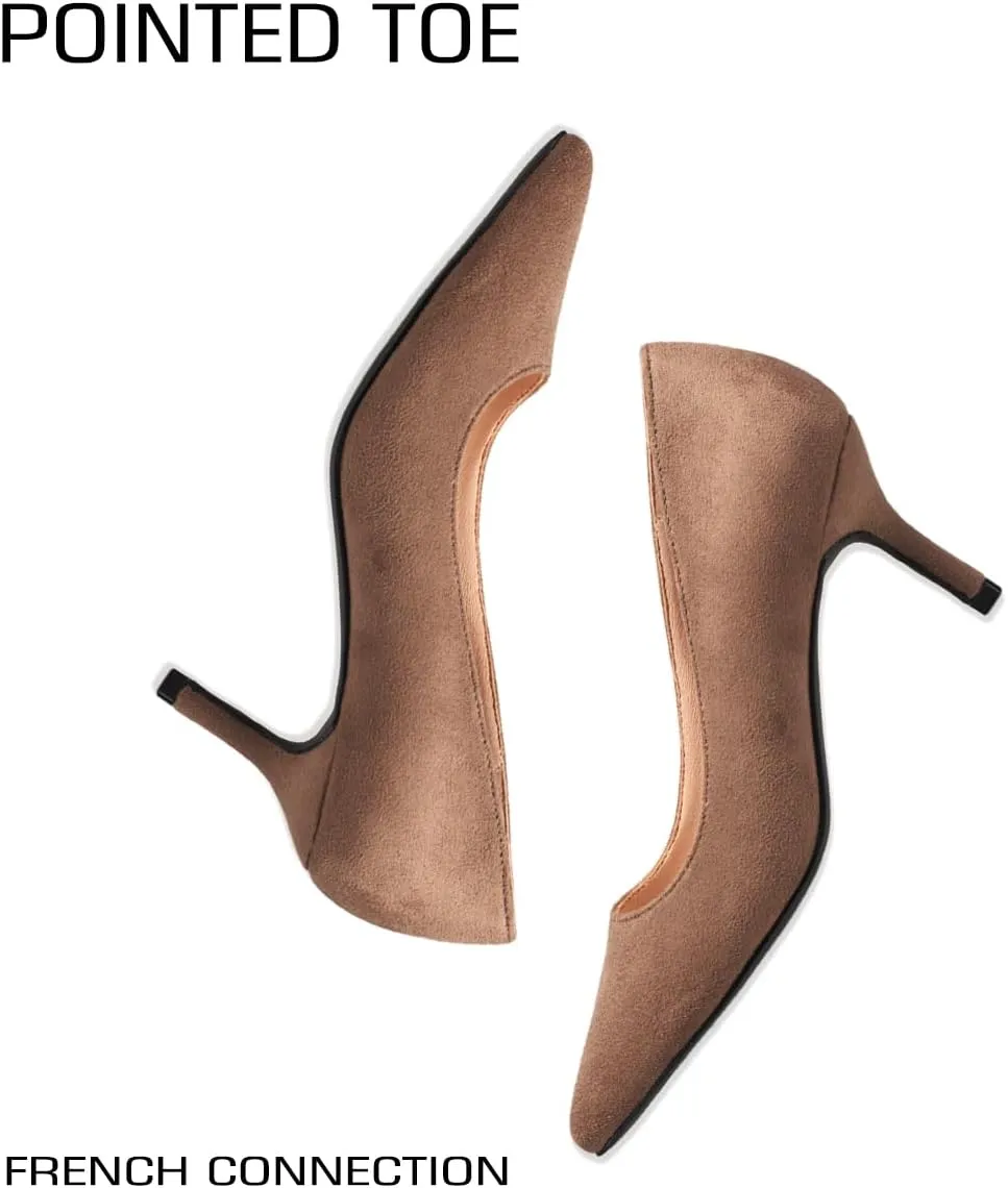French Connection Kitten Heel Pumps for Women Closed Pointy Toe Slip-On Fashion Work Office Dress Shoes for Women