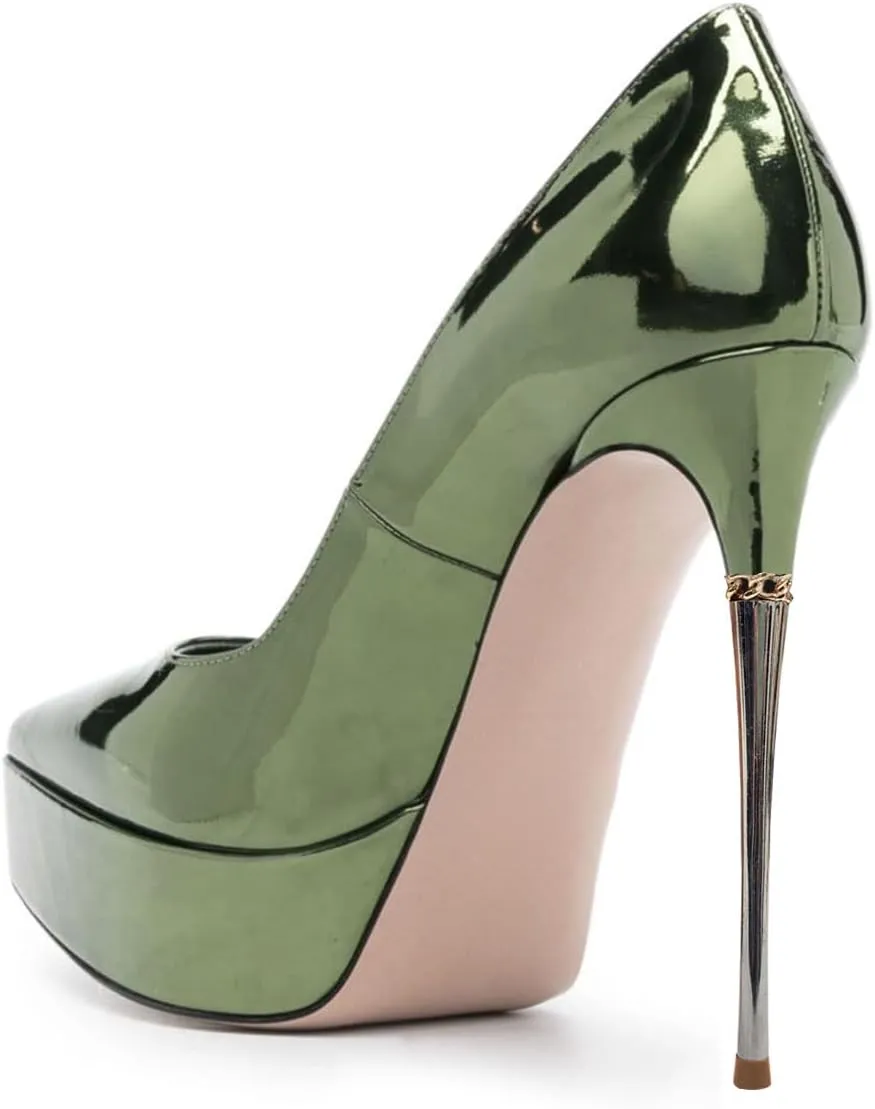 FSJ Women Sexy Platform Pumps Pointed Toe Metal Stiletto Slip On High Heel Stylish Party Wedding Dress Shoes Size 4-16 US