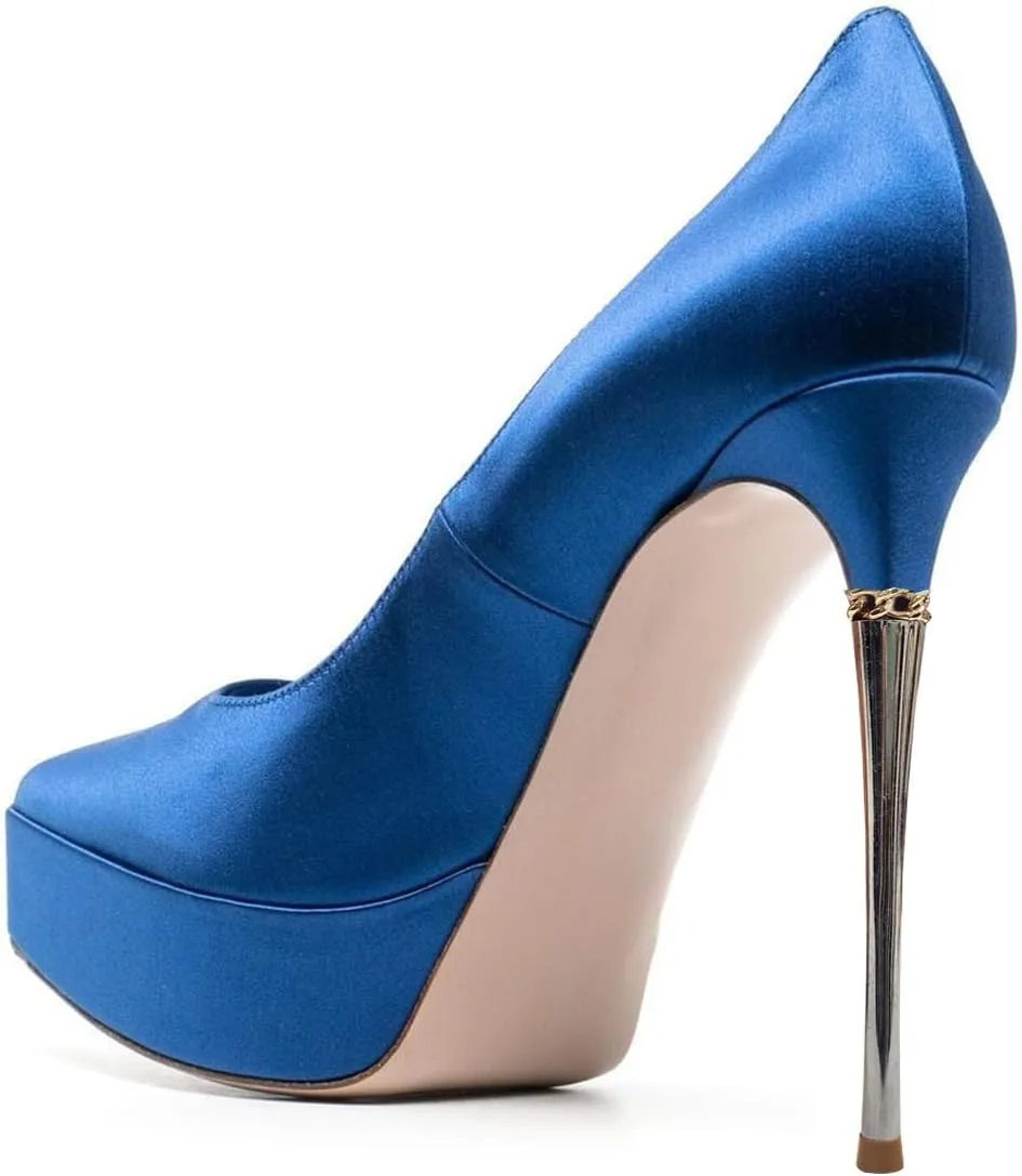 FSJ Women Sexy Platform Pumps Pointed Toe Metal Stiletto Slip On High Heel Stylish Party Wedding Dress Shoes Size 4-16 US