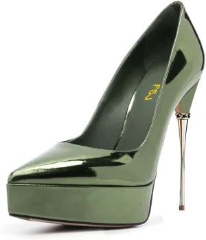 FSJ Women Sexy Platform Pumps Pointed Toe Metal Stiletto Slip On High Heel Stylish Party Wedding Dress Shoes Size 4-16 US