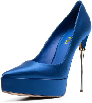 FSJ Women Sexy Platform Pumps Pointed Toe Metal Stiletto Slip On High Heel Stylish Party Wedding Dress Shoes Size 4-16 US
