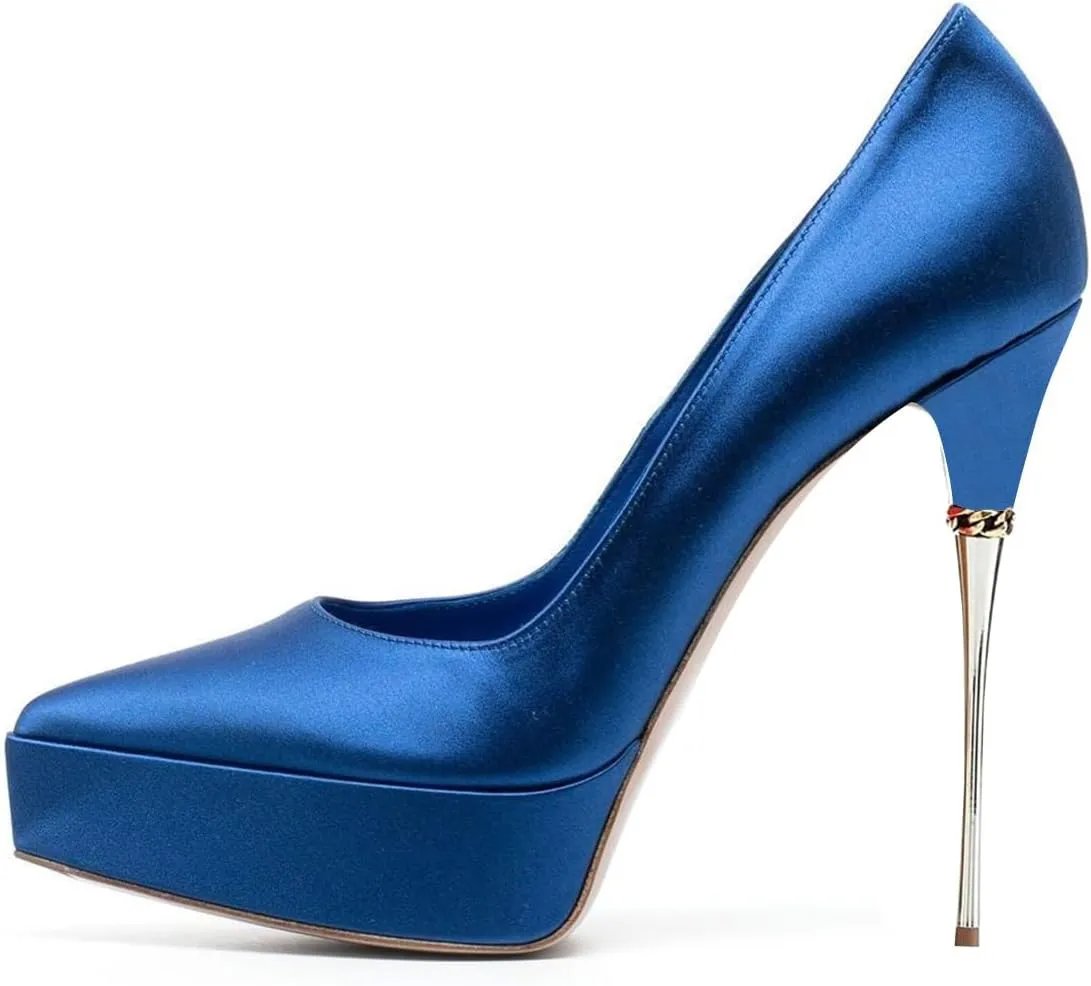 FSJ Women Sexy Platform Pumps Pointed Toe Metal Stiletto Slip On High Heel Stylish Party Wedding Dress Shoes Size 4-16 US