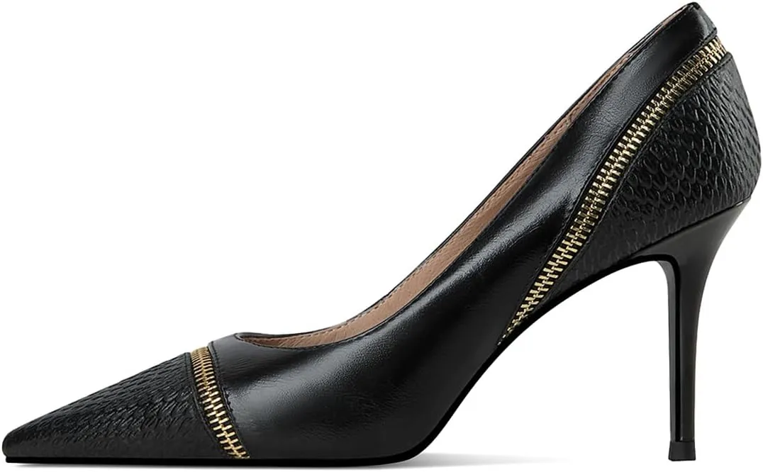 FYS Women's Fashion Pointed Toe Crocodile Print Pump Sexy Zipper Stiletto High Heels Formal Work Business Dress Shoes Size 4-16 US