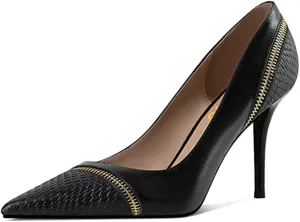 FYS Women's Fashion Pointed Toe Crocodile Print Pump Sexy Zipper Stiletto High Heels Formal Work Business Dress Shoes Size 4-16 US
