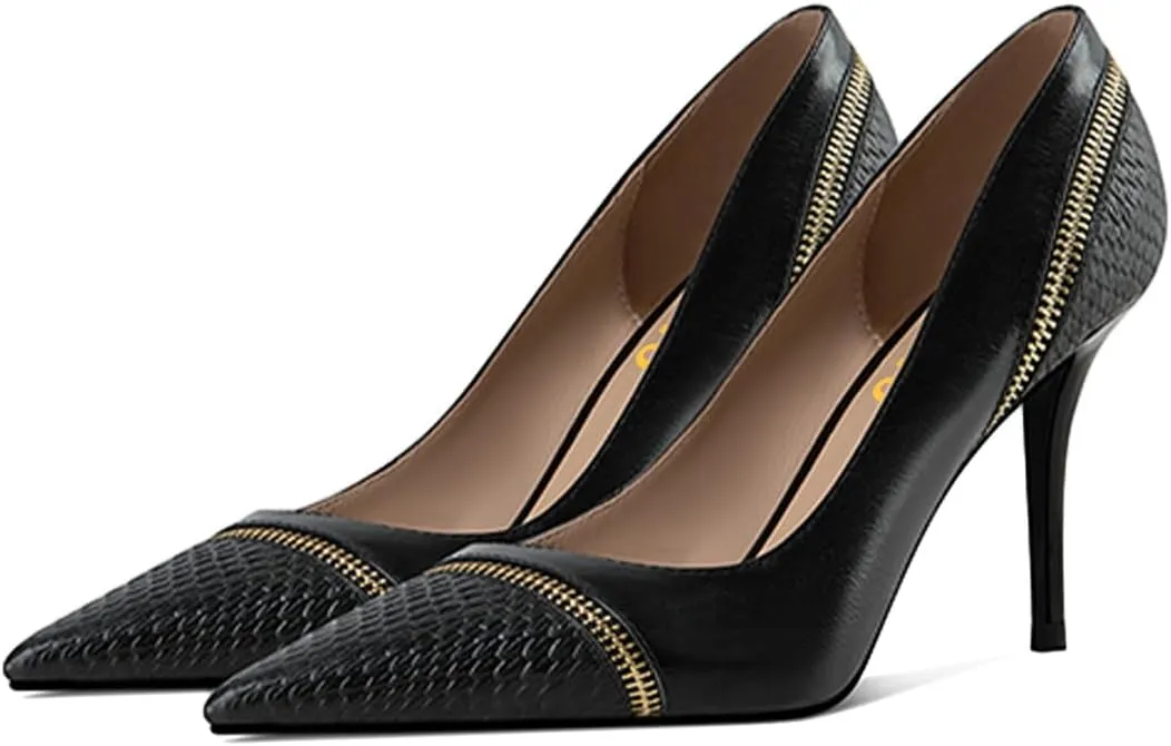 FYS Women's Fashion Pointed Toe Crocodile Print Pump Sexy Zipper Stiletto High Heels Formal Work Business Dress Shoes Size 4-16 US