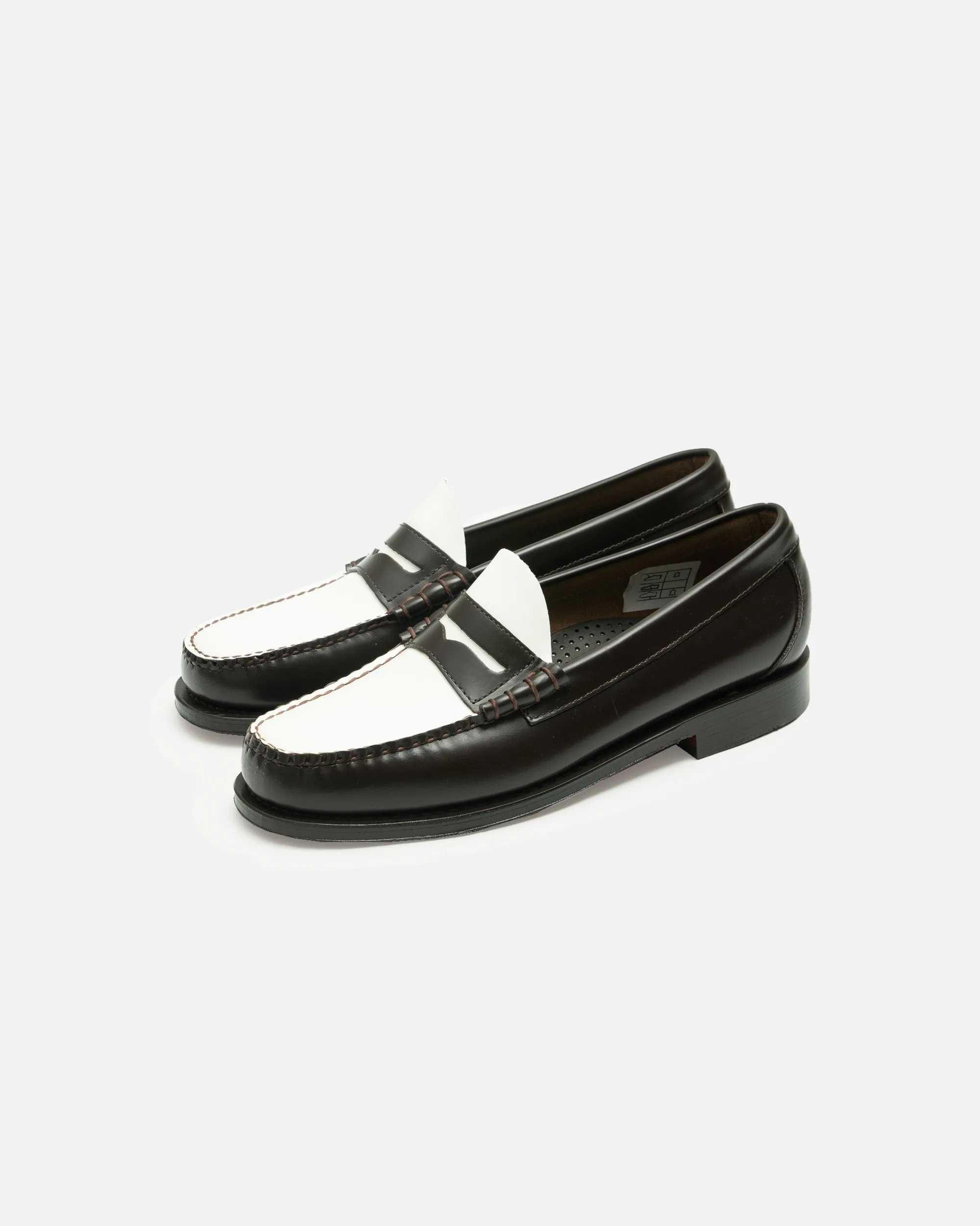 G.H. Bass WEEJUN HERITAGE Larson Moc Penny Loafer Dark Brown & White Leather