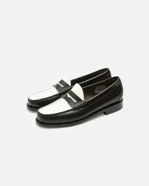 G.H. Bass WEEJUN HERITAGE Larson Moc Penny Loafer Dark Brown & White Leather
