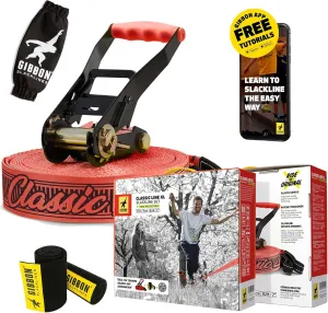 GIBBON ClassicLine Slackline Kit with TreeWear - The Original 2" Slackline Set for Quality Reliable Set Up for Family Kids and Adults