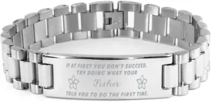 GIFTVILLE & SURPRISE Fisher Bracelet, If at first you don't succeed, try doing what your athletic trainer told you to do the first time., Stainless Steel Courage Inspirational Wristband, Ladder Style