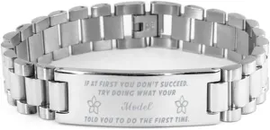 GIFTVILLE & SURPRISE Model Bracelet, If at first you don't succeed, try doing what your athletic trainer told you to do the first time., Stainless Steel Courage Inspirational Wristband, Ladder Style