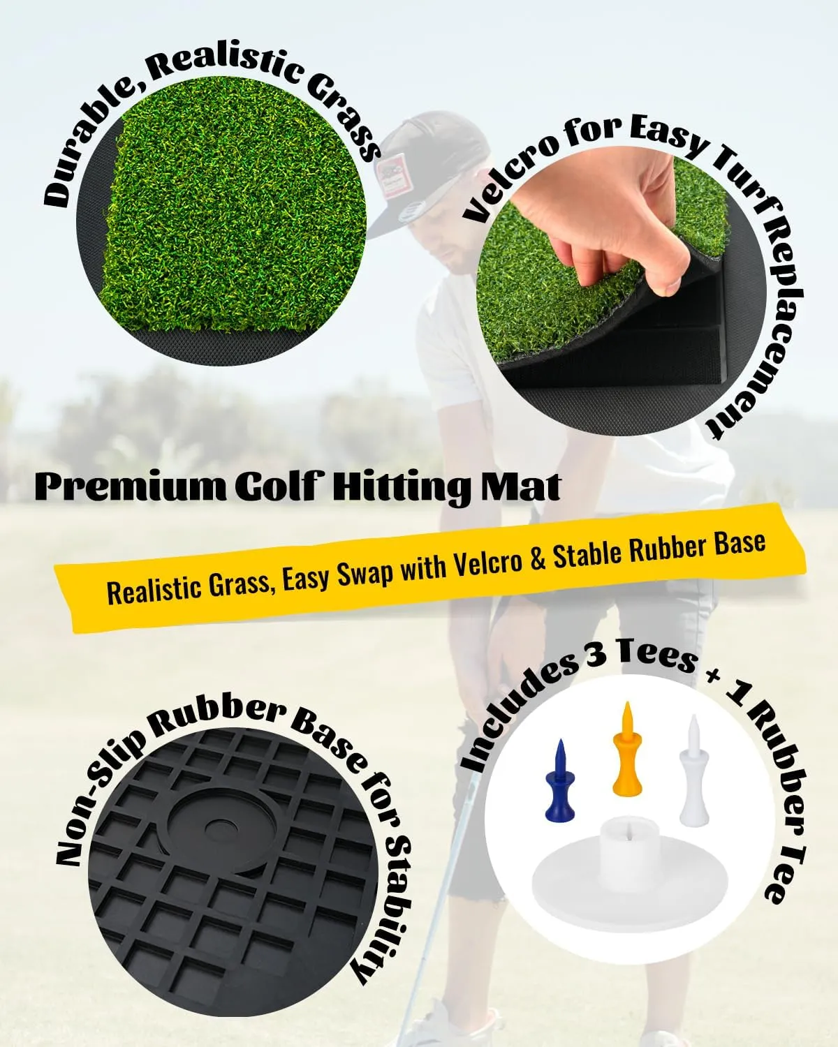 Golf Hitting Mat – Practice Mat with Swing Path Feedback & Impact Detection – Indoor & Outdoor Use – Golf Swing Trainer for Home Training – Father’s Day Golf Gift for Dad