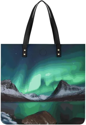 Grocery Bags Aurora Borealis Bag for Women Lightweight Beach Bag Shoulder Bags for Travel Shopping Work Handbag