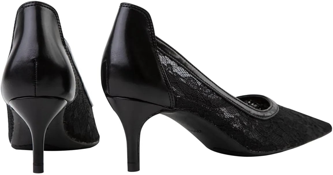 Hee grand Women Mid Heels Pointed Toe Pump Small Heels Office Shoes for Work Sexy Mesh Lace Wedding Party Dress Shoes
