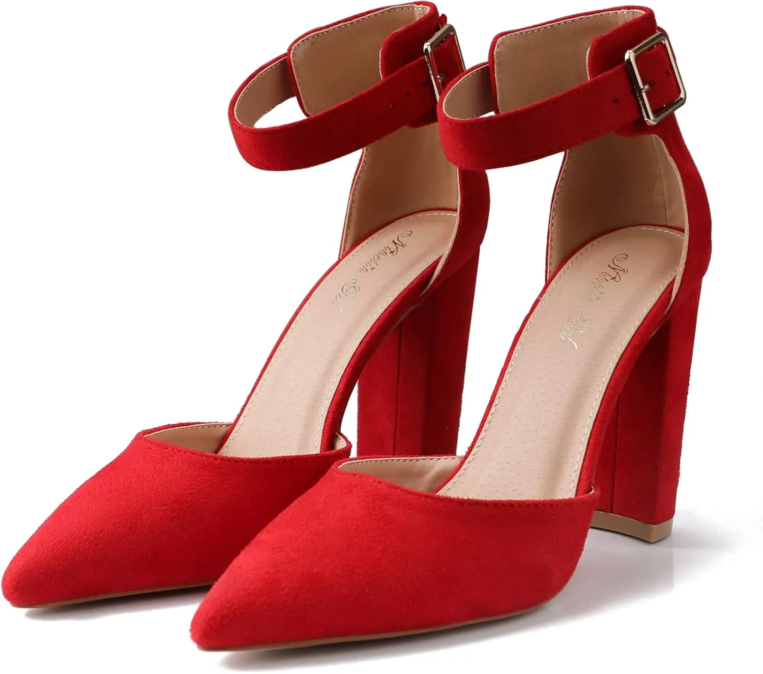 High Heels.Chunky Heel Pointed Closed Toe Pump Shoes,Party Wedding Fashion Shoes,Gifts for Women
