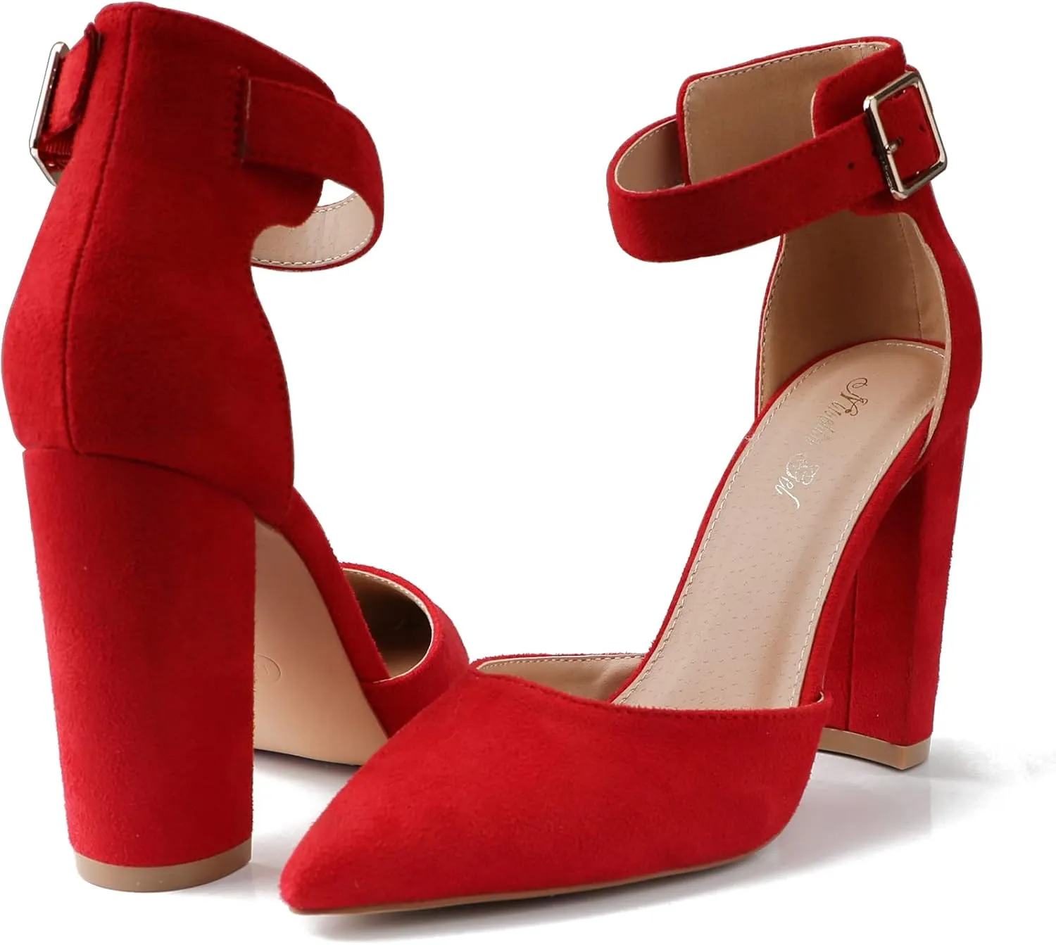 High Heels.Chunky Heel Pointed Closed Toe Pump Shoes,Party Wedding Fashion Shoes,Gifts for Women