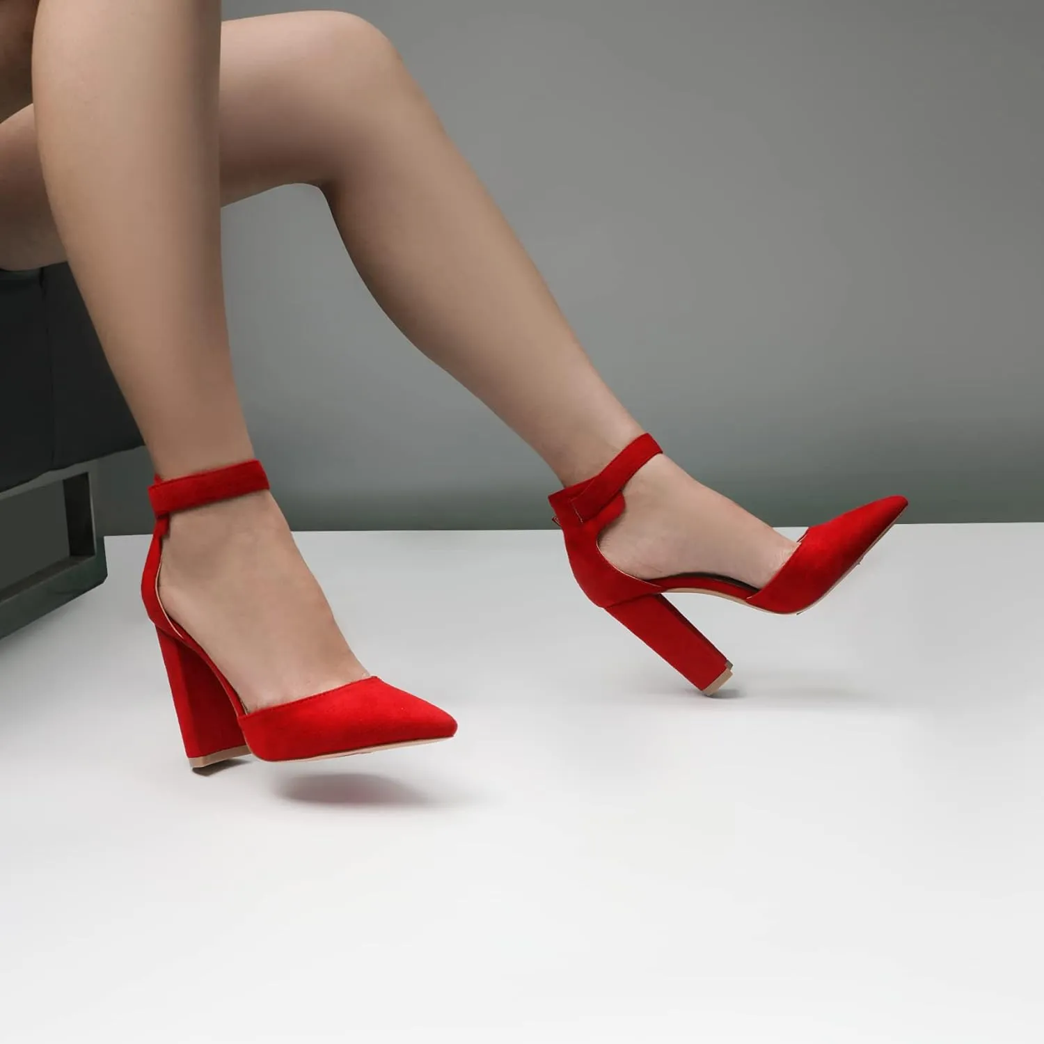 High Heels.Chunky Heel Pointed Closed Toe Pump Shoes,Party Wedding Fashion Shoes,Gifts for Women