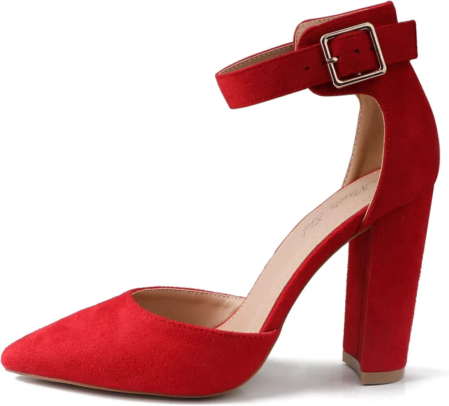 High Heels.Chunky Heel Pointed Closed Toe Pump Shoes,Party Wedding Fashion Shoes,Gifts for Women