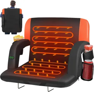 HOPERAN Dual-Sided Heated Stadium Seats for Bleachers with Back Support, 3 Levels Heating Bleacher Seats with Backs and Cushion Wide, 5 Pockets Portable Stadium Chair for Outdoor Sports (Orange)