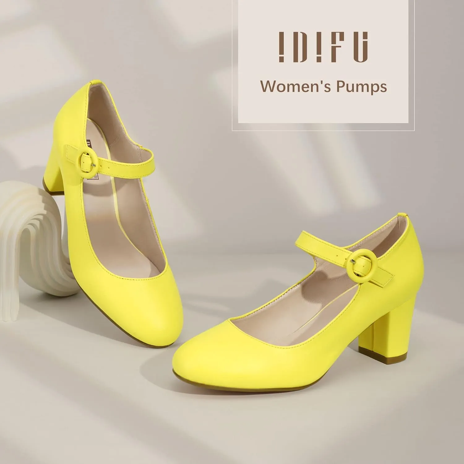 IDIFU Women's Candy Dress Mary Jane Shoes Low Block Heels Closed Round Toe Office Work Church Wedding Pumps