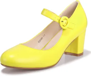 IDIFU Women's Candy Dress Mary Jane Shoes Low Block Heels Closed Round Toe Office Work Church Wedding Pumps
