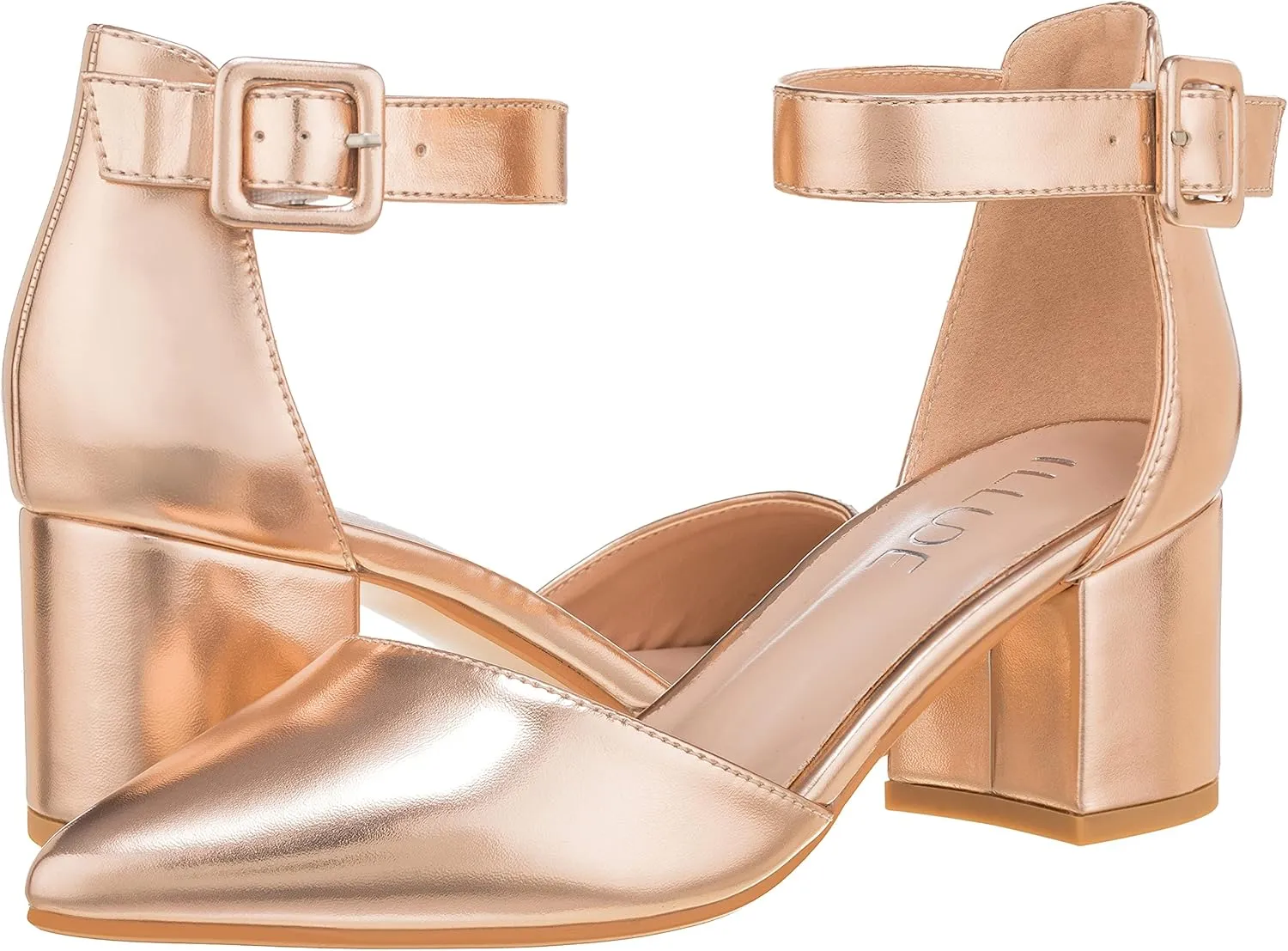 ILLUDE Women’s Heels Pointy Closed Toe Pump Ankle Strap Chunky Low Block Heels