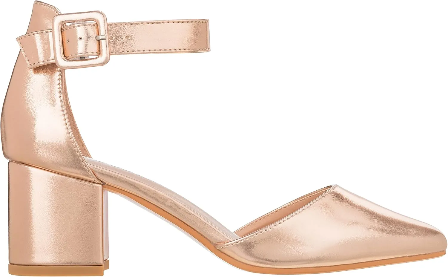 ILLUDE Women’s Heels Pointy Closed Toe Pump Ankle Strap Chunky Low Block Heels